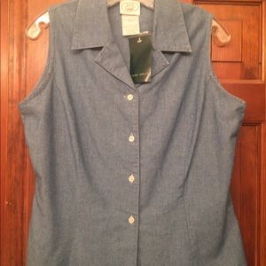 Laura Ashley Broadcloth Sleeveless Collared Shirt